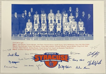Syracuse Orange 2003 National Champions 11x16 Team Photo Sign Facsimile Auto