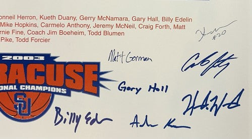 Syracuse Orange 2003 National Champions 11x16 Team Photo Sign Facsimile Auto