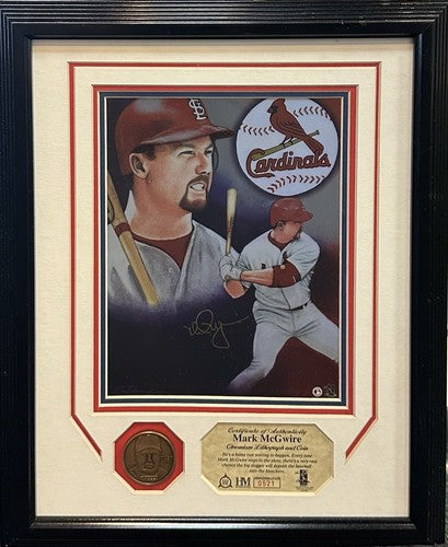 Mark McGwire Cardinals Framed Highland Mint Chrome Litho Coin LE Facsimile Auto