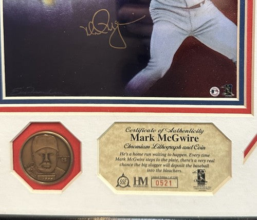 Mark McGwire Cardinals Framed Highland Mint Chrome Litho Coin LE Facsimile Auto