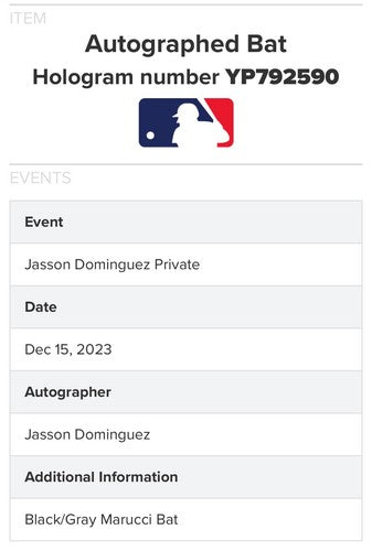 Jasson Dominguez Signed Marucci Game Model Bat Yankees Rookie Auto Fanatics MLB