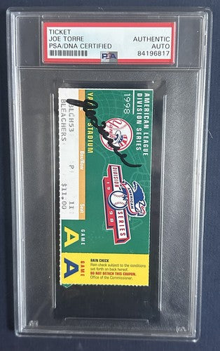 1998 ALDS Ticket Stub Game 1 Yankees Joe Torre Mint Auto Mariano Rivera Save PSA