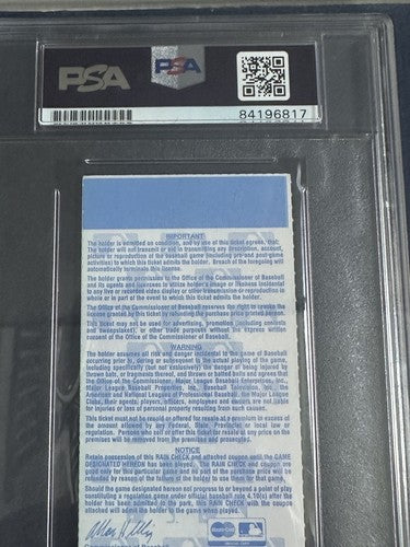 1998 ALDS Ticket Stub Game 1 Yankees Joe Torre Mint Auto Mariano Rivera Save PSA