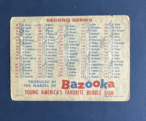 1957 topps baseball checklist 1st & 2nd Series Bazooka Bubble Gum Back  Checked