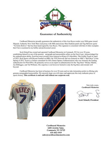 Jose Reyes Signed Majestic Authentic Game Issued Mets 04 Rookie Jersey Auto COA