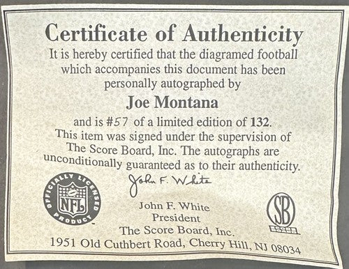 Joe Montana Signed Football 49ers SB The Catch Hand Drawn Play Auto HOLO Coa LE