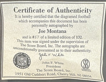 Joe Montana Signed Football 49ers SB The Catch Hand Drawn Play Auto HOLO Coa LE
