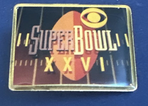 1992 Super Bowl XXVI 26 CBS Media Pin Buffalo Bill's VS Washington Redskins