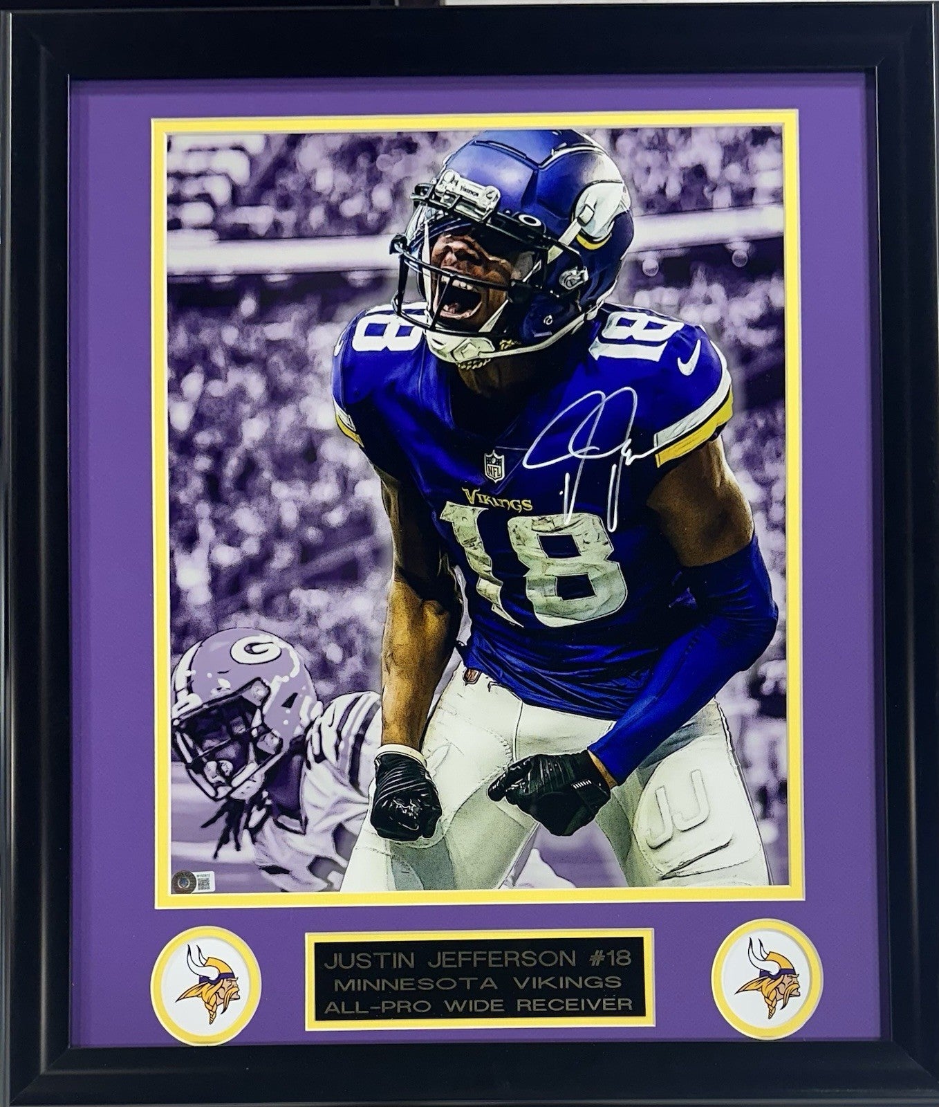 Justin Jefferson Signed 16x20 Framed Photo Scream Vikings Autograph BAS COA