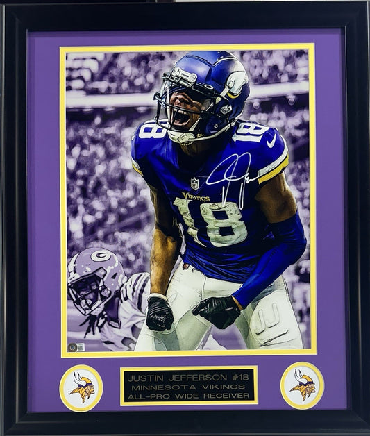 Justin Jefferson Signed 16x20 Framed Photo Scream Vikings Autograph BAS COA