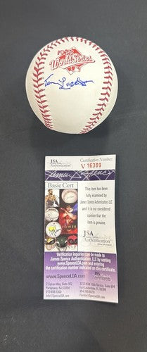 Tom Tommy Lasorda Dodgers HOF MGR signed 1988 World series baseball auto JSA