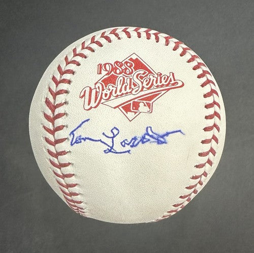 Tom Tommy Lasorda Dodgers HOF MGR signed 1988 World series baseball auto JSA