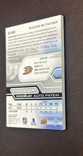 2021-22 Upper Deck Premier Mason McTavish Acetate Rookie Patch Auto /249 Mint