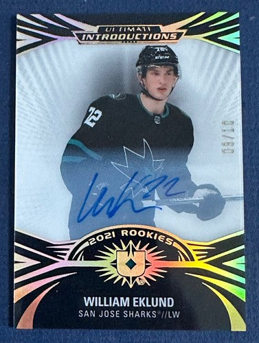 2021-22 Upper Deck Ultimate Introductions William Eklund Mint Auto /10 Sharks
