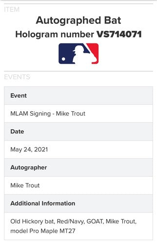 Mike Trout Signed Hickory Pro Maple MT27 Red Goat Model Bat Angels Auto MLB COA