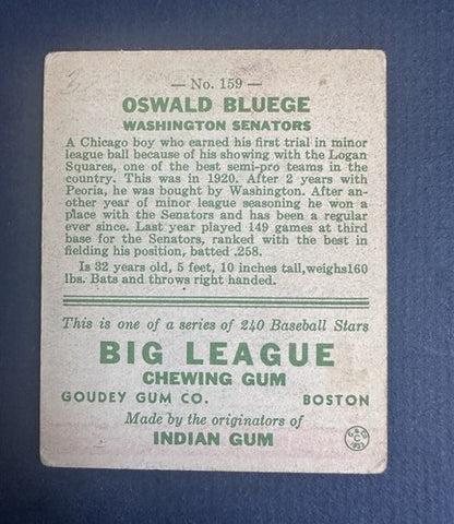 1933 Goudey #159 Oswald Bluege Ex CENTERED No Creases