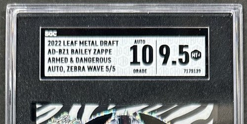 2022 Leaf Metal Draft Bailey Zappe Armed Dangerous Auto Zebra 5/5 SGC 9.5/10 RC