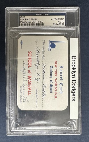 Dolph Camilli SIGNED 1939 World’s Fair Laurel Card Brooklyn Dodgers Mvp Auto Psa