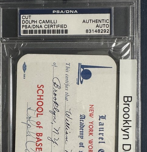 Dolph Camilli SIGNED 1939 World’s Fair Laurel Card Brooklyn Dodgers Mvp Auto Psa
