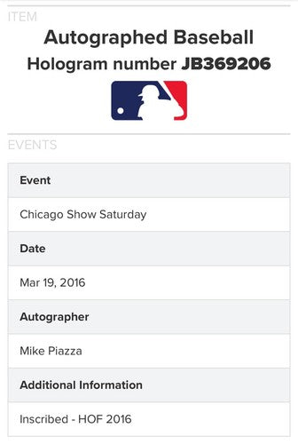 Mike Piazza Signed Official MLB Baseball Mets HOF 16 Autograph Steiner MLB COA