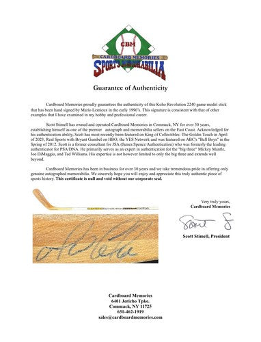 Mario Lemieux Signed Koho Revolution Game Model Stick Penguins Auto Goldin Coa