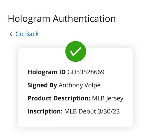 Anthony Volpe Signed Nike Authentic Yankees Jersey MLB Debut Auto Fanatics COA