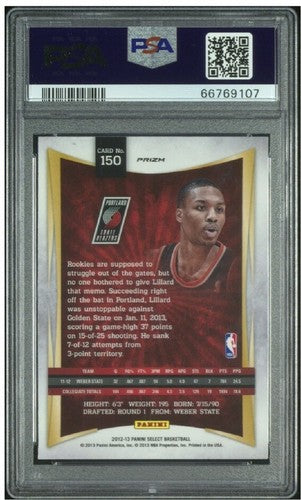 Damian Lillard 2012 Panini Select Silver Prizm Rookie #150 PSA 8 Mint Rc Bucks