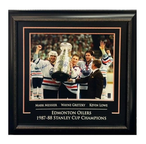 Wayne Gretzky Messier Lowe Signed 16x20 Framed Photo Oilers Stanley Cup Auto WGA