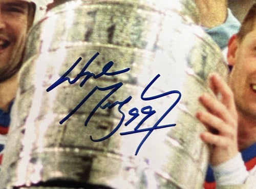 Wayne Gretzky Messier Lowe Signed 16x20 Framed Photo Oilers Stanley Cup Auto WGA