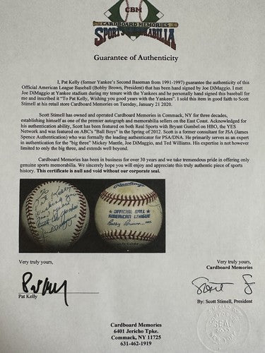 Joe Dimaggio Signed Official  Baseball To Pat Kelly Yankees Player 1/1 Auto Psa