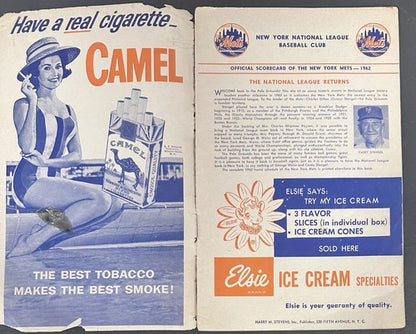 1962 Mets Official Program Score Card 1st Game Polo Grounds Opening Day 4/13/62