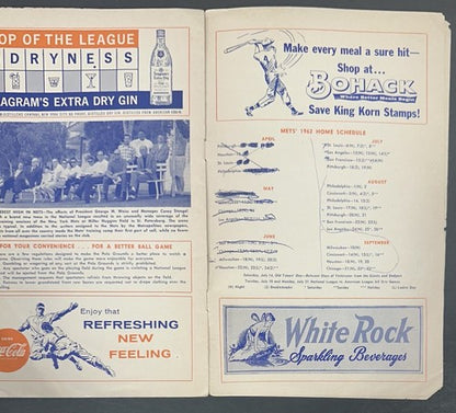 1962 Mets Official Program Score Card 1st Game Polo Grounds Opening Day 4/13/62