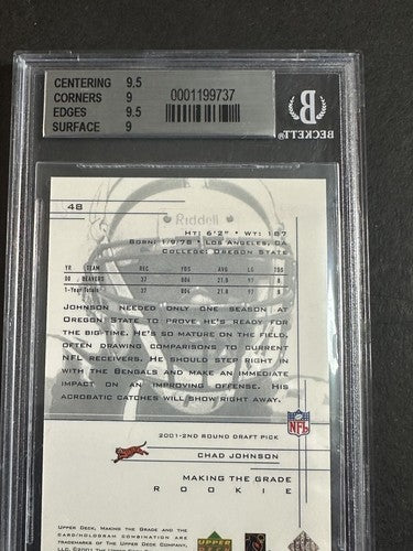 2001 UD GRADED CHAD JOHNSON ROOKIE #48 Action /500 Bgs 9 Mint 2 9.5 Sub Bengals