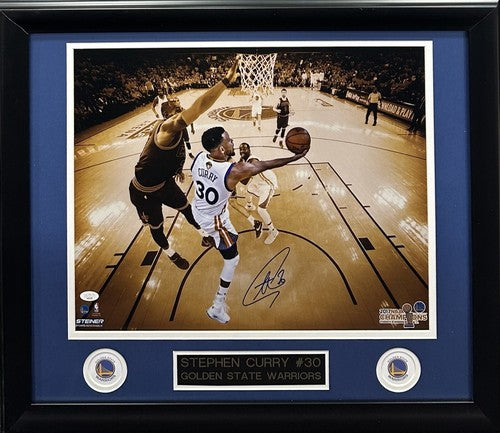 Stephen Curry Signed 16x20 Framed Chrome Finals Photo LeBron Warriors Auto JSA