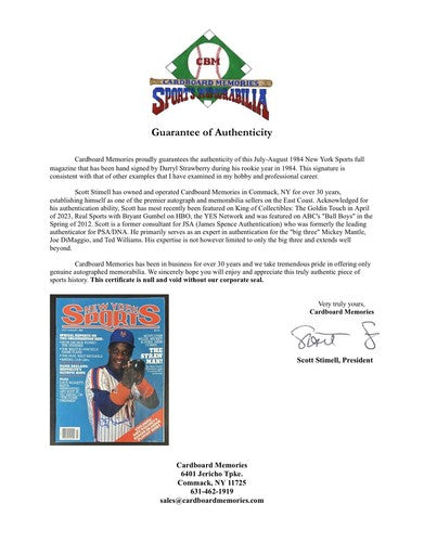 Darryl Strawberry Signed 1984 New York Sports Full Magazine Mets Rookie Auto COA