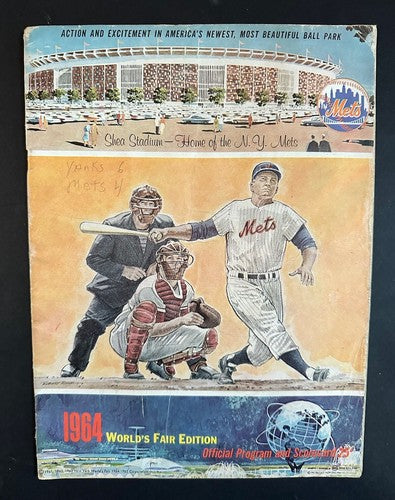 1964 MAYOR'S TROPHY YANKEES Vs NY METS PROGRAM 1st @ Shea Stadium Roger Maris HR