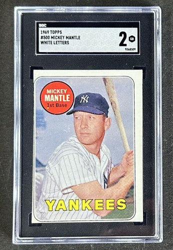 1969 Topps #500 Mickey Mantle White Letters SGC 2 GD Good Last Card Yankees Rare