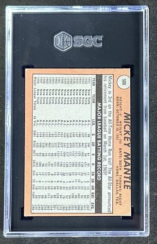 1969 Topps #500 Mickey Mantle White Letters SGC 2 GD Good Last Card Yankees Rare