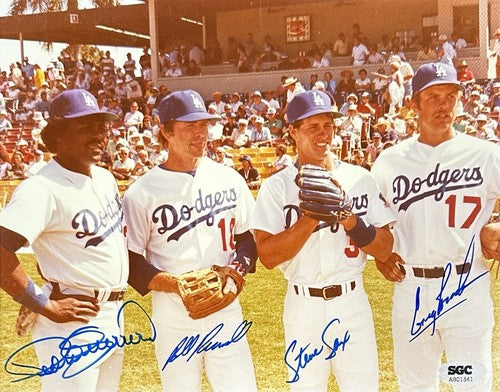 Steve Sax Brock Guerrero Russell Signed 8x10 Framed Photo Dodgers 4 Auto SGC COA