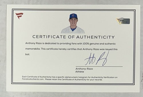 Anthony Rizzo Signed Marucci Game Issued July 4 Bat Cubs Yankees Auto Fanatics