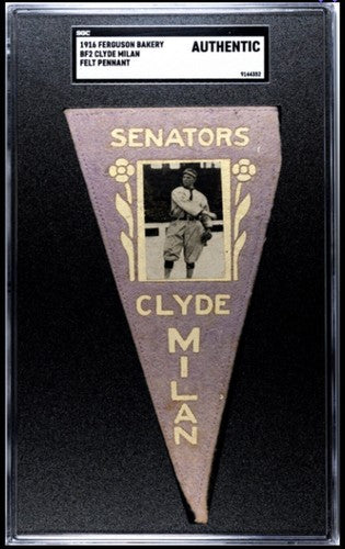 1916 Ferguson Bakery BF2 Clyde Milan Purple Felt Pennant SGC Authentic Senators