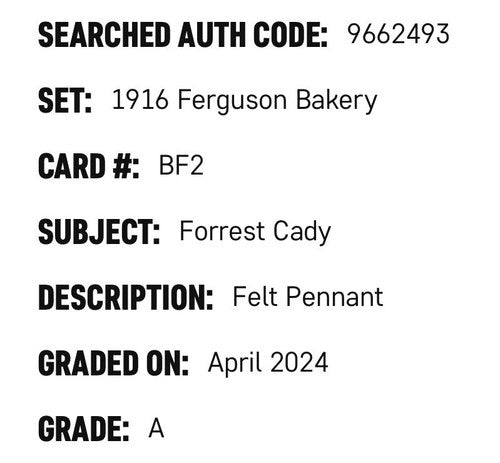 1916 Ferguson Bakery BF2 Forrest Cady Pink Felt Pennant SGC Authentic Red Sox