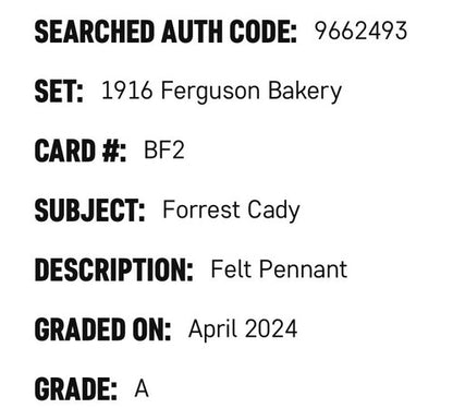 1916 Ferguson Bakery BF2 Forrest Cady Pink Felt Pennant SGC Authentic Red Sox