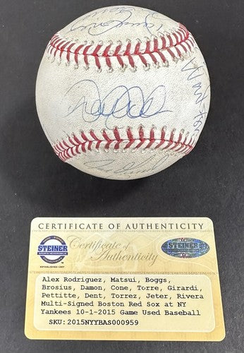 Yankees Team Signed 10 K Win Game Used Baseball Derek Jeter Rivera Steiner Auto