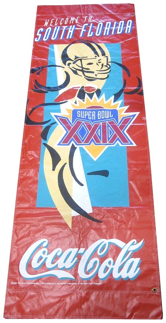 Super Bowl XXIX Chargers VS  49ers 1995 Coca Cola 7 Foot Banner SIGN Used MIAMI
