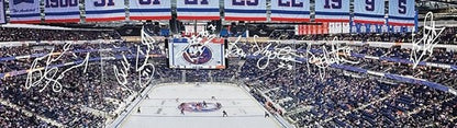 NY Islanders Team Signed Framed UBS Pano Photo Denis Potvin Billy Smith Auto PSA