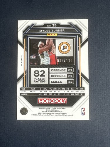2022-23 Panini Prizm Monopoly Myles Turner Pacers Shimmer Prizm /100 Mint