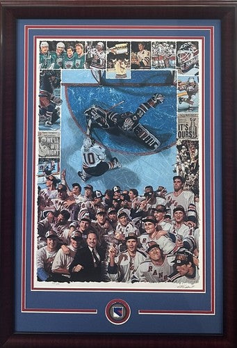 1994 Stanley Cup NY Rangers Litho Photo Framed Bill Purdom Signed Mark Messier