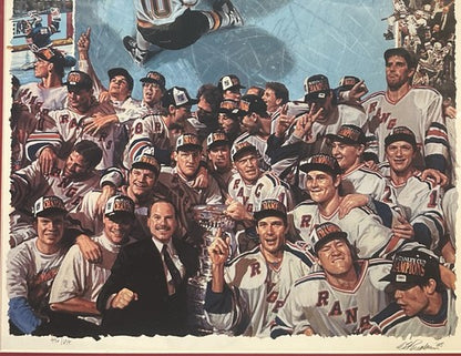 1994 Stanley Cup NY Rangers Litho Photo Framed Bill Purdom Signed Mark Messier