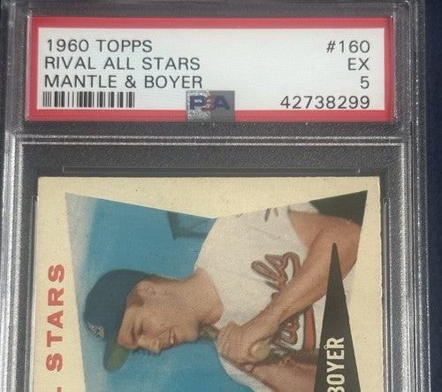 1960 Topps Mickey Mantle Ken Boyer Rival All Stars #160 PSA 5 Centered Nicer